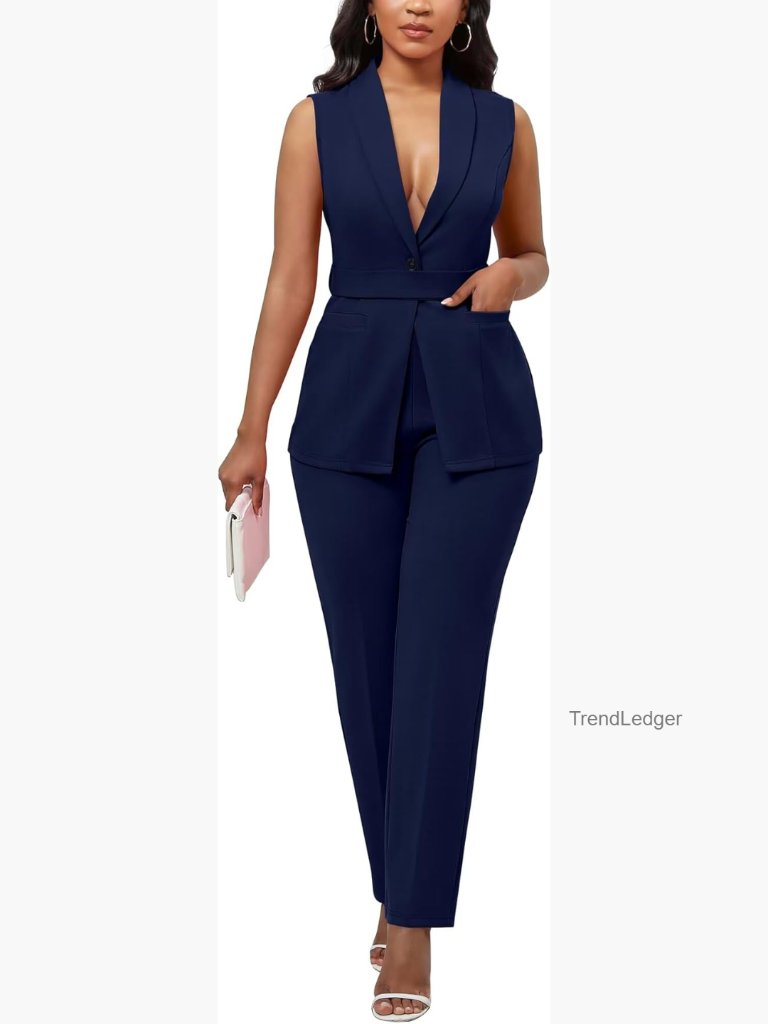 Women's 2 Piece Pantsuit Set Vest Blazer Business Casual Outfit